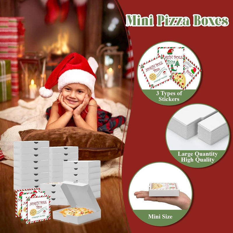 WANGDEFA 50 Set Mini Pizza Boxes - Red & White, 3.54 x 3.54 x 0.78 inches, Three Sticker Styles for Valentine's Day & Weddings - Image 3